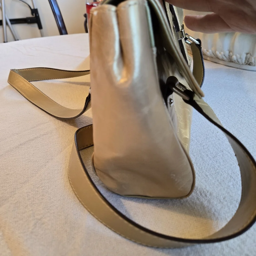 Peck & Peck Metallic Gold Shoulder Bag with Front Buckle